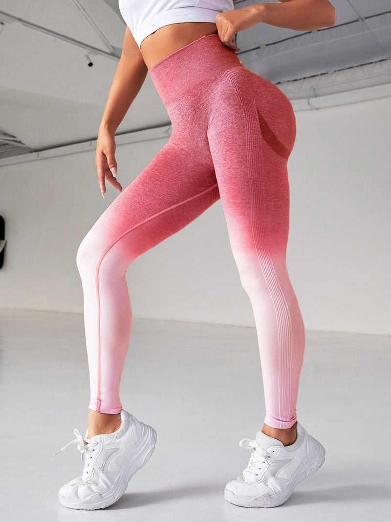 Trendy Tron Seamless Ombre Sports Leggings – Wide Waistband Workout Leggings for Maximum Comfort and Flexibility