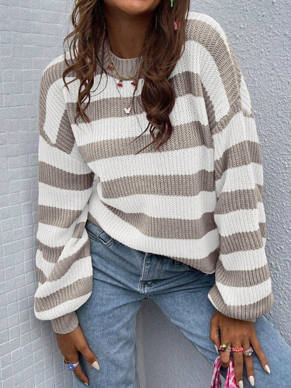 Trendy Tron Striped Pattern Drop Shoulder Sweater