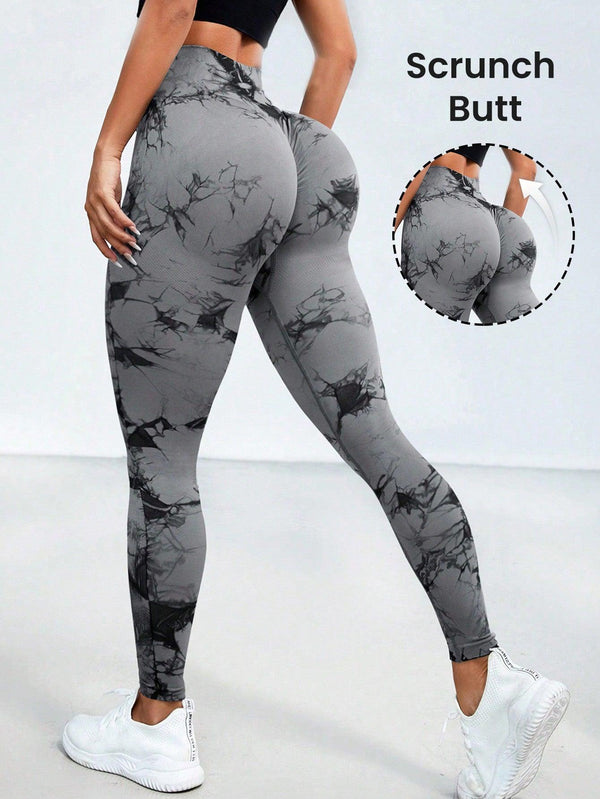 Trendy Tron Sport Seamluxe Tie Dye Scrunch Butt Sports Leggings – Wideband Waist and High-Performance Design for Gym, Yoga, and Workouts